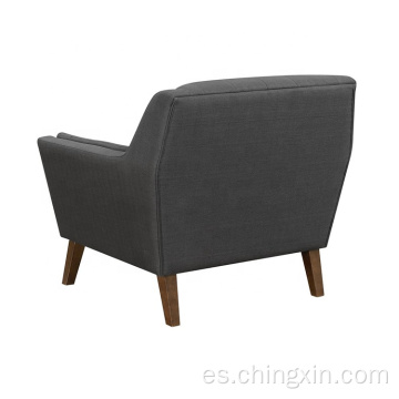 Sofá de ocio de tela gris de un asiento para sala de estar con patas de madera maciza